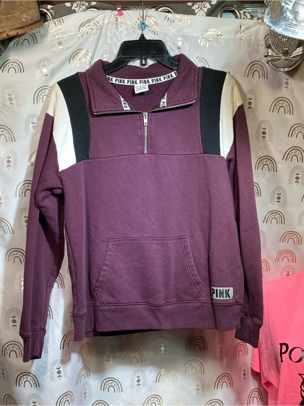 PINK Victoria's Secret Plum Half-Zip with Cream Trim
